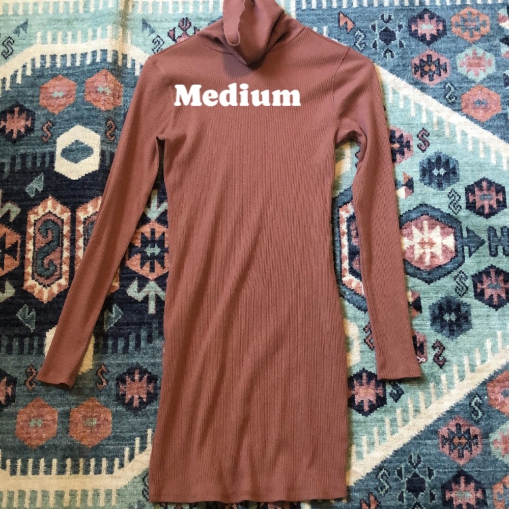 Brown Long Sleeve Turtleneck Dress